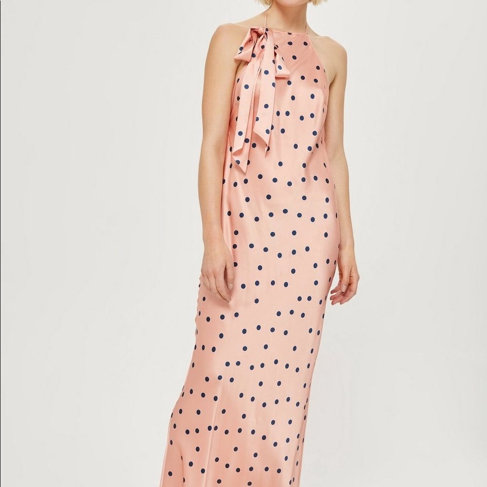 Pink polka dot slip dress